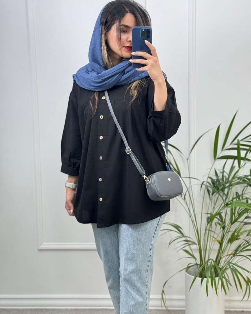 شومیز لنین مشکی - لنین بدون ابرفت -یک طرفه